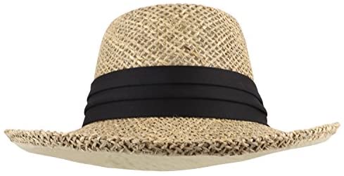 Trendy Apparel Shop Seagrass Straw Mesh Gambler Hat with Black Hat Band - Natural