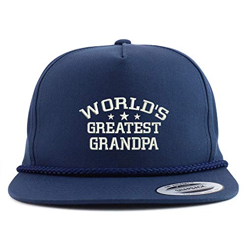 Trendy Apparel Shop World's Greatest Grandpa Embroidered 5 Panel Flatbill Braid Snapback Golf Cap