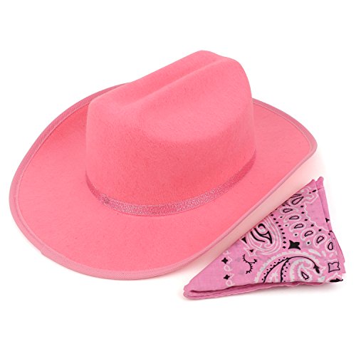 Trendy Apparel Shop Youth Kid's Cowboy Cowgirl Flet Hat with Paisley Bandana