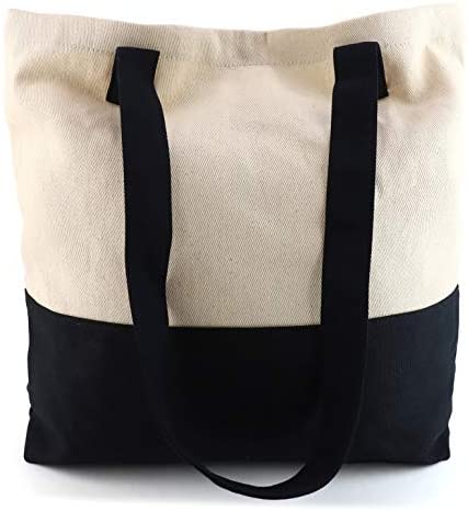 Trendy Apparel Shop Colorblock Cotton Twill Large Tote Bag