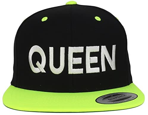 Trendy Apparel Shop King and Queen White Embroidered Flat Bill 2-Tone Ball Cap