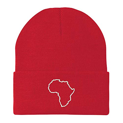 Trendy Apparel Shop Africa Map Outline Embroidered Winter Long Cuff Beanie