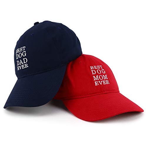 Trendy Apparel Shop Best Dog Mom and Dad Ever Soft Cotton Couple 2 Pc Cap Set