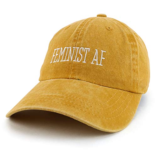 Trendy Apparel Shop Feminist AF Text Embroidered Washed Cotton Unstructured Baseball Cap
