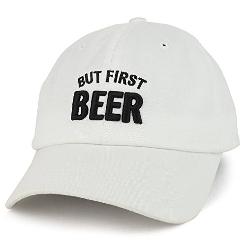 Trendy Apparel Shop But First Beer Text 3D Embroidered Cotton Baseball Cap