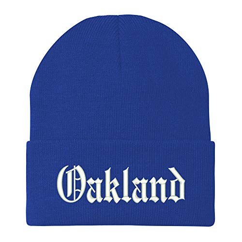 Trendy Apparel Shop Old English Font Oakland City Embroidered Winter Long Cuff Beanie