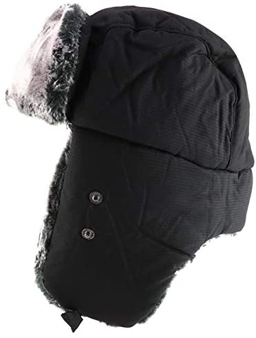 Trendy Apparel Shop Men's Faux Fur Lined Nylon Removable Mouth Guard Trapper Hat