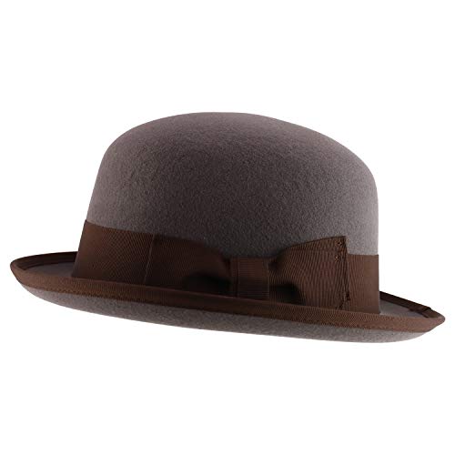 Trendy Apparel Shop Men's Wool Felt Upturn Brim Round Bowler Hat