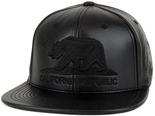 Trendy Apparel Shop California Republic Bear Emblem Embroidered PU Leather Cap