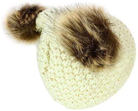 Trendy Apparel Shop Kid's Youth Size Girls Fur pom Ears Crochet Knit Beanie Hat
