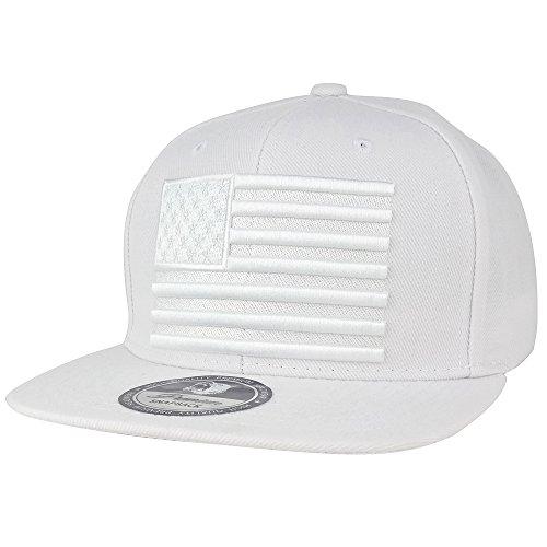 Trendy Apparel Shop Big USA American Flag 3D Embroidered Flatbill Snapback Cap - White
