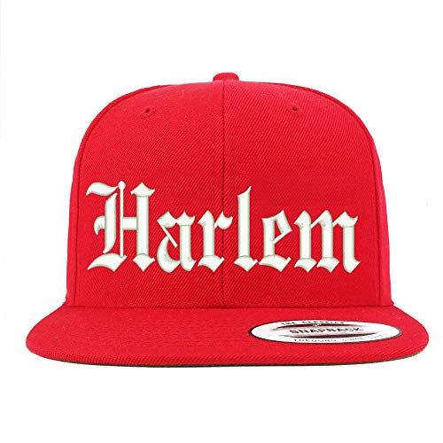 Trendy Apparel Shop Old English Font Harlem City Embroidered Flat Bill Cap