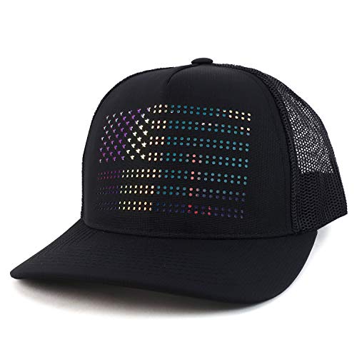 Trendy Apparel Shop USA Laser Punching Flag 5 Panel Trucker Mesh Baseball Cap