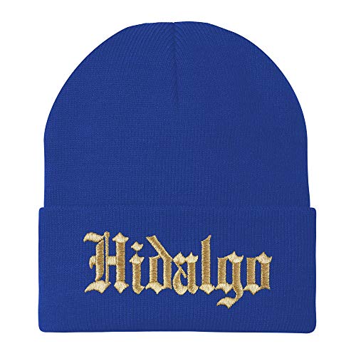 Trendy Apparel Shop Old English Hidalgo Gold Embroidered Acrylic Knit Beanie Cap