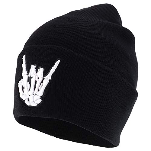 Trendy Apparel Shop 3D Skeleton Finger Embroidered Winter Cuff Folded Beanie