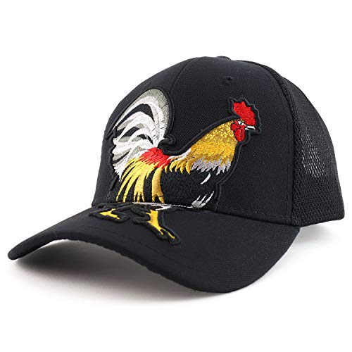 Trendy Apparel Shop Cock Rooster Embroidered Structured Trucker Mesh Cap