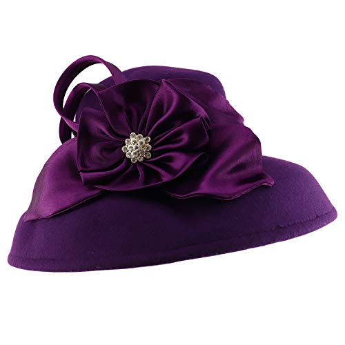 Trendy Apparel Shop Women's Rhinestone Trim Bow Satin Band Wool Dress Hat