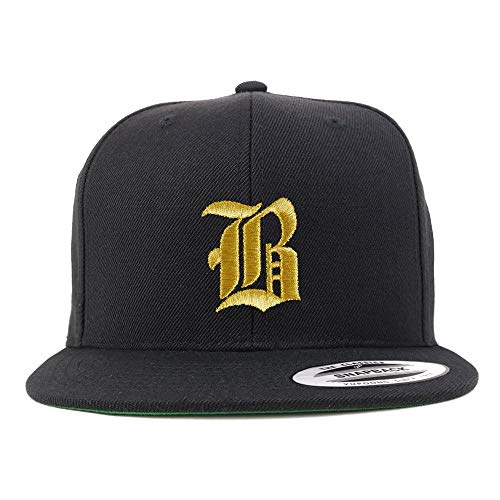 Trendy Apparel Shop Old English Gold B Embroidered Snapback Flatbill Baseball Cap