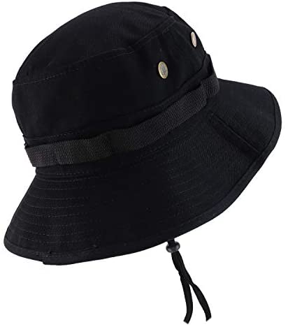 Trendy Apparel Shop Solid Color Outdoor Hunting Boonie with Chin Strip