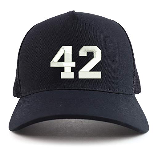 Trendy Apparel Shop Number 42 Collegiate Varsity Font Embroidered Oversized 5 Panel XXL Trucker Mesh Cap
