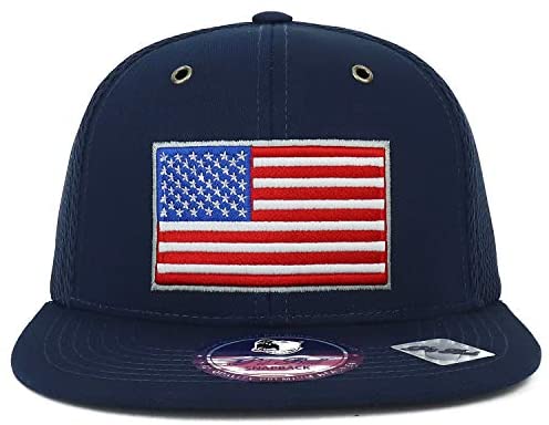Trendy Apparel Shop USA Flag Embroidered Micromesh Flat Bill Snapback Hat