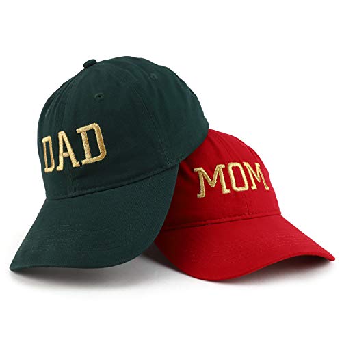 Trendy Apparel Shop Capital Gold Thread Mom and Dad Soft Cotton 2 Pc Cap Set