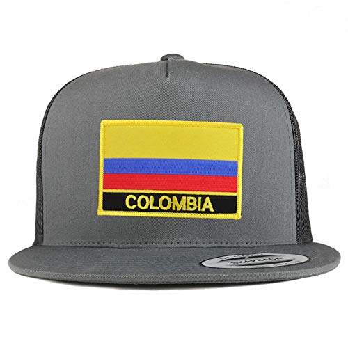 Trendy Apparel Shop Flexfit XXL Colombia Flag 5 Panel Flatbill Trucker Mesh Snapback Cap