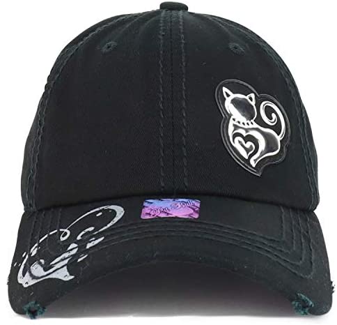 Trendy Apparel Shop Love Heart Cat High Frequency Patch Frayed Baseball Cap
