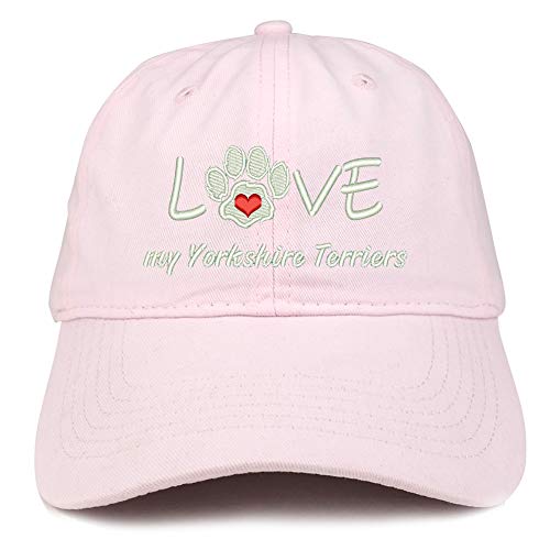 Trendy Apparel Shop I Love My Yorkshire Terriers Embroidered Soft Crown 100% Brushed Cotton Cap