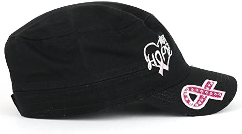 Trendy Apparel Shop Hope Breast Cancer Awareness Pink Ribbon Embroidered Flat Top Style Army Cap