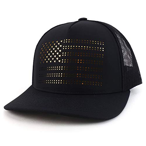 Trendy Apparel Shop USA Laser Punching Flag 5 Panel Trucker Mesh Baseball Cap