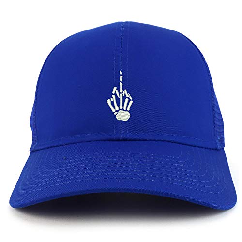 Trendy Apparel Shop Skeleton Middle Finger Embroidered Mesh Back Baseball Cap