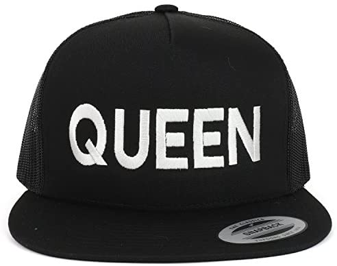 Trendy Apparel Shop King and Queen Embroidered 5 Panel Flat Bill Mesh Cap
