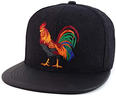 Trendy Apparel Shop Cock Fight Rooster Embroidered Leather Flatbill Snapback Cap