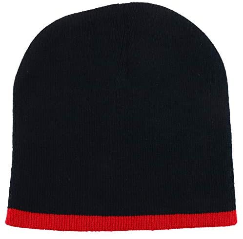 Trendy Apparel Shop Two Tone Color Bottom Striped Short Knit Winter Beanie Hat