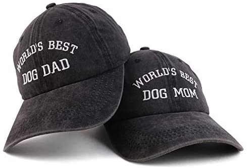 Trendy Apparel Shop World's Best Dog Mom and Dad Ever Pigment Dyed 2 Pc Cap Set