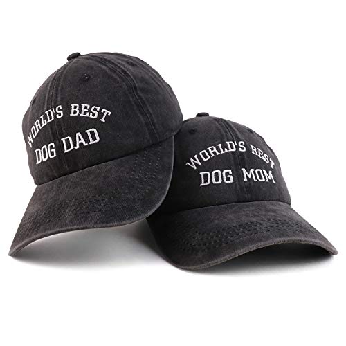 Trendy Apparel Shop World's Best Dog Mom and Dad Ever Pigment Dyed 2 Pc Cap Set