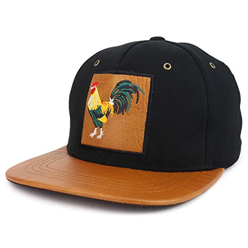 Trendy Apparel Shop Rooster Leather Patch 5 Panel Flatbill Snapback Cap
