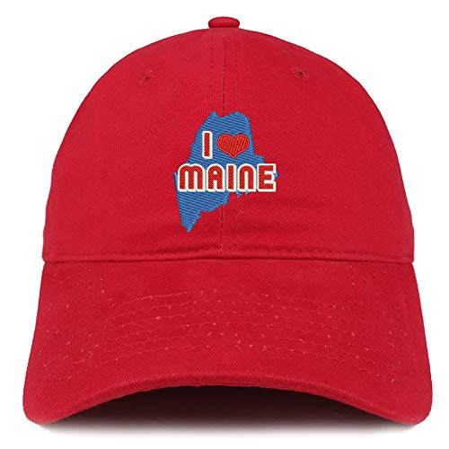 Trendy Apparel Shop I Love Maine Map Embroidered Soft Crown 100% Brushed Cotton Cap