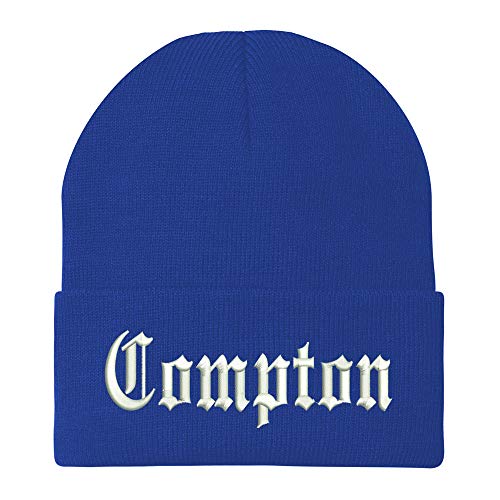Trendy Apparel Shop Compton City Old English Embroidered Long Cuff Beanie