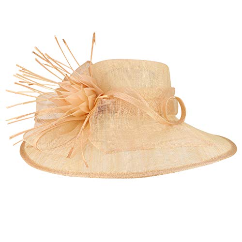 Trendy Apparel Shop Reverse Duck Feathers Flower Large Brim Fashion Sinamay Hat