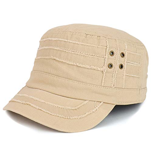 Trendy Apparel Shop Distressed Elastic Fit Frayed Cadet Flat Top Style Army Cap