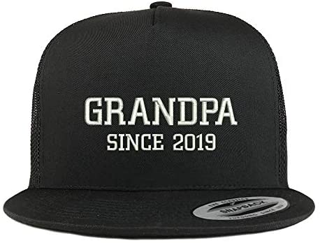 Trendy Apparel Shop Flexfit XXL Grandpa Since 2019 Embroidered 5 Panel Flatbill Trucker Mesh Cap