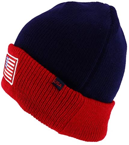 Trendy Apparel Shop USA American Flag Embroidered Stylish Acrylic Cuff Winter Beanie Hat