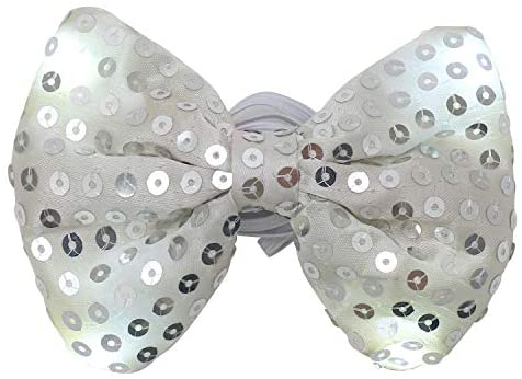Trendy Apparel Shop 5" Light Up Silver Sequins Bow Tie with Elastic Band - Silver