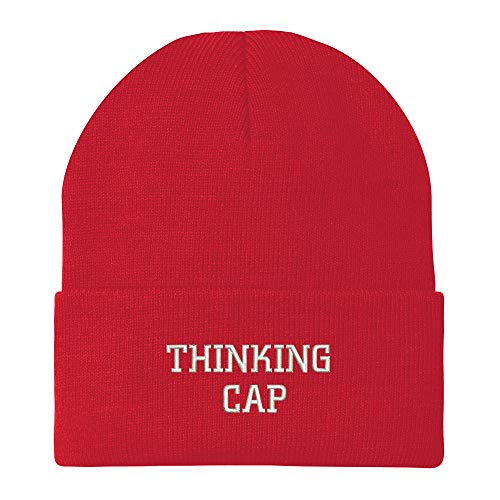 Trendy Apparel Shop Thinking Cap Embroidered Winter Long Cuff Beanie