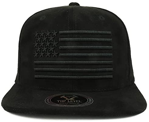 Trendy Apparel Shop USA Flag 3D Embroidered Suede Leather Flatbill Snapback Cap