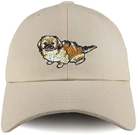 Trendy Apparel Shop Pekingese Dog Embroidered Low Profile Soft Cotton Dad Hat Cap
