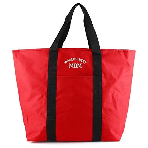 Trendy Apparel Shop World's Best Mom Embroidred All Purpose Durable Large Tote Bag