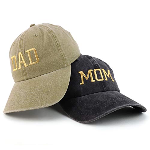 Trendy Apparel Shop Capital Gold Thread Mom and Dad Pigment Dyed 2 Pc Cap Set
